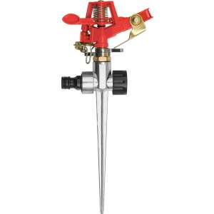 Prim-plan cu aspersorul cu impuls YATO cu țepușă, ideal pentru udarea grădinii - Irigare