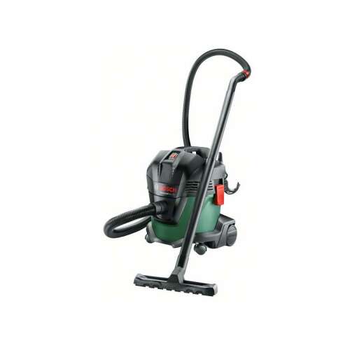Bosch UniversalVac 15 wet and dry vacuum cleaner, green and black, with hose and floor nozzle