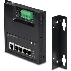 TRENDnet TI-PG50F Ipari Gigabit PoE+ Switch, 5 portos hálózati kapcsoló 4 PoE porttal, fekete - Trendnet