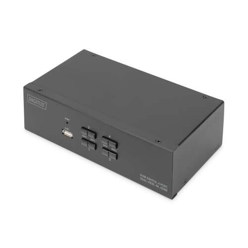 Digitus DS-12883 4 portos KVM kapcsoló kettős 4K HDMI kimenettel, elülső nézet