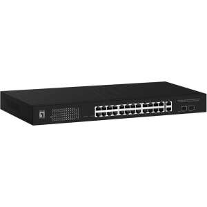 LevelOne GEP-2841 Gigabit Switch widok z przodu, pokazujący 24 porty i 2 porty Gigabit Uplink RJ45 - Przełącznik