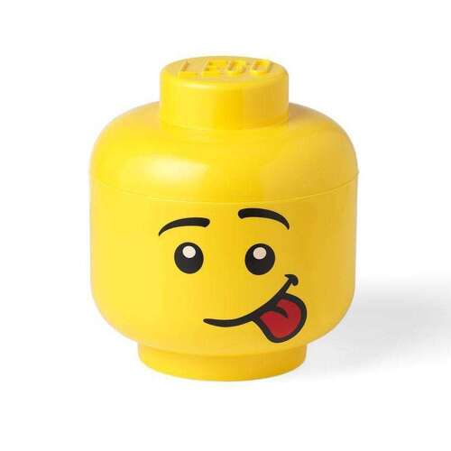 LEGO Iconic Storage Head L, sárga műanyag tárolódoboz LEGO minifigur fej formájában vicces arccal, tökéletes LEGO kockák vagy más játékok tárolására