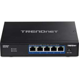 TRENDnet TEG-S750 Gigabit Switch, widok z przodu z portami i przyciskiem zasilania - Trendnet