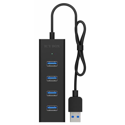 Черен IcyBox USB 3.0 хъб с 4 порта