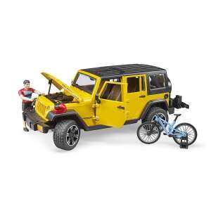 Mașină de jucărie Bruder Jeep Wrangler Rubicon cu bicicletă de munte și figurină, scară 1:16 - Maşinuţe