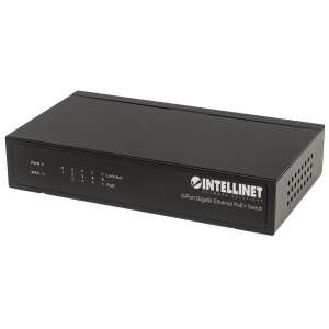 Intellinet 5-portowy Gigabit Ethernet PoE+ Switch, czarny, widok pod kątem - Intellinet