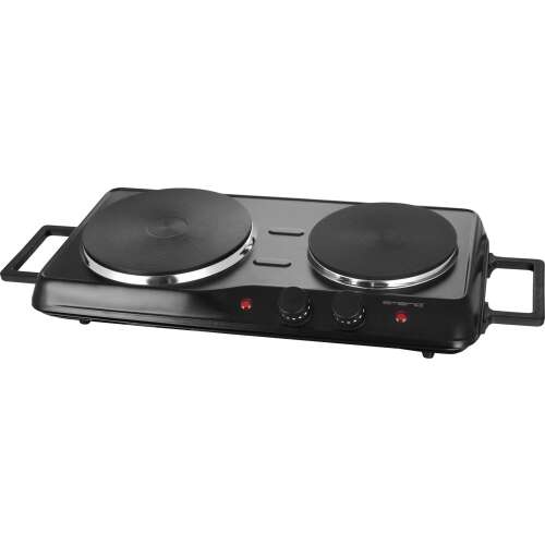 Emerio HP-114482.7 electric hot plate, black, 2 burner, with handles
