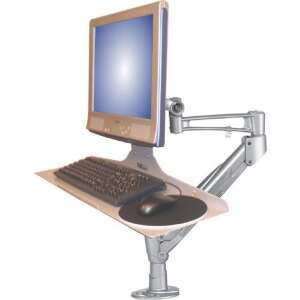 Suport NewStar KEYB-V100 pentru tastatură și mouse pentru standuri TV, care prezintă un monitor, o tastatură și un mouse montate pe suport - NewStar Suporturi TV