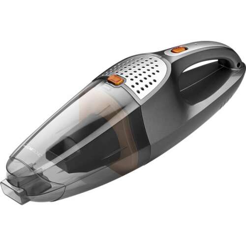 Clatronic AKS 832 cordless handheld vacuum cleaner, grey and orange, with transparent dustbin