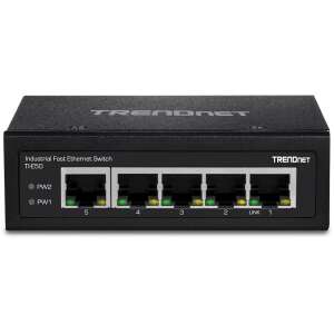 TRENDnet TI-E50 Priemyselný rýchly Ethernet Switch, 5-portový, čierny, predný pohľad - Prepínače