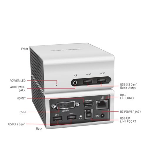 CLUB3D CSV-3104D dokovacia stanica a replikátor portov Kábel USB 3.2 Gen 1 (3.1 Gen 1) Type-A Čierna, Strieborná (CSV-3104D)
