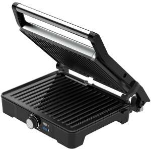 Aeno EG2 electric grill, open, black and silver, grill plates - Tabletop Grill and Waffle Maker