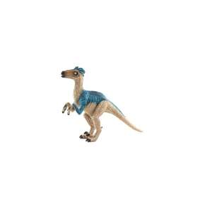 Mojo Velociraptor dinoszaurusz figura, kék és barna színben, fehér háttér előtt áll - Mojo