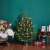 Christmas tree with Pepita automatic Christmas tree stand, green, in a living room setting