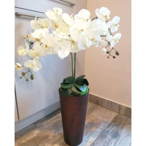 Padlóvázás élethű orchidea bronzos barnás vázával 32148969