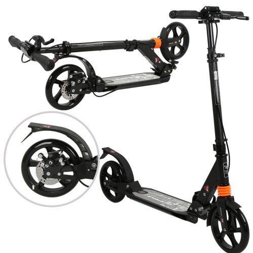 Pepita faltbarer Scooter für Erwachsene mit Scheibenbremse hinten und verstellbarem Lenker - 100kg Tragkraft #schwarz