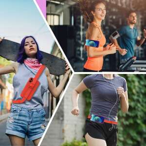 Collage of people using phone case with strap in different activities - Phone Case