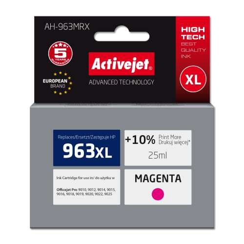 Activejet AH-963MRX Magenta tintapatron, HP 963XL csere, High Tech, legjobb minőségű tinta, XL kapacitás, 25ml - Activejet