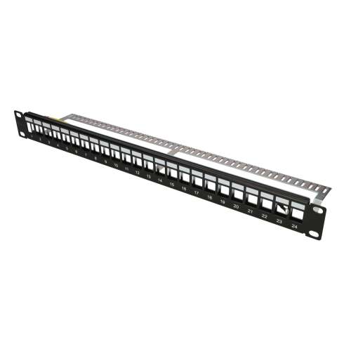 ExtraLink EX.17245 19 inch 24 port patch panel, black, front view