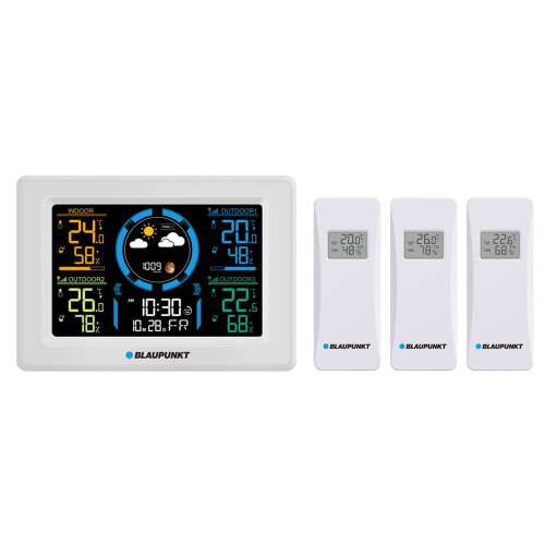 Blaupunkt WS40WH időjárás állomás három vezeték nélküli hőmérséklet- és páratartalom-érzékelővel
