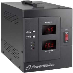 PowerWalker AVR 3000 SIV feszültségszabályozó, 3000VA / 2400W, fekete, elülső nézet - Power Walker