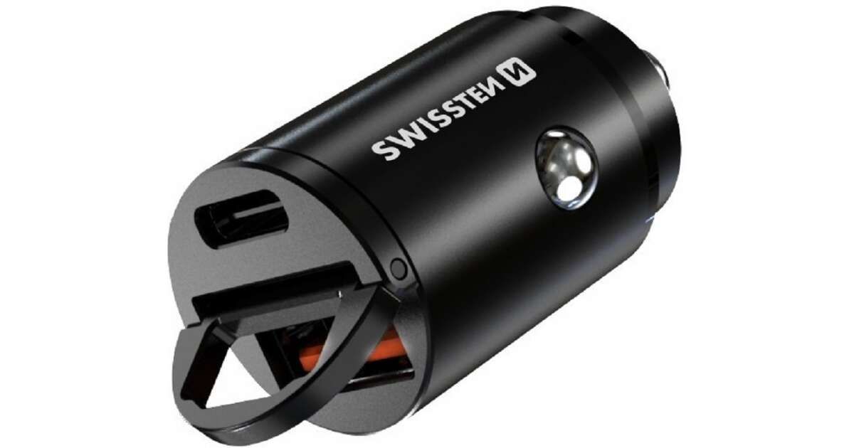 Swissten USB-A 3.0 / USB-C Autoladegerät - Schwarz (30W) 