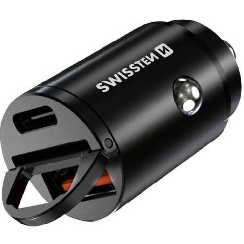 Swissten USB-A 3.0 / USB-C Autoladegerät - Schwarz (30W)