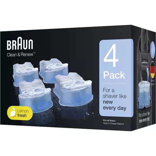 Braun Clean & Renew borotva tisztítópatronok, 4 db-os csomag, citrom illattal - Elektromos borotva kiegészítő