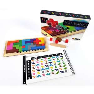 Joc logic Katamino, joc de societate din lemn cu dale colorate, broșură cu provocări, puzzle logic pentru copii și adulți - Gigamic