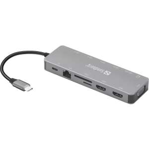 Sandberg USB-C 13-v-1 Travel Dock, multiportový adaptér pre notebooky s HDMI, VGA, Ethernet, USB, čítačkou SD kariet, audio a napájaním - Príslušenstvo k notebookom