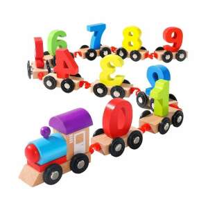 Fából készült játékvonat számokkal, oktató játék gyerekeknek, számvonat, számolós vonat, fa játékvonat - Kreatív játék