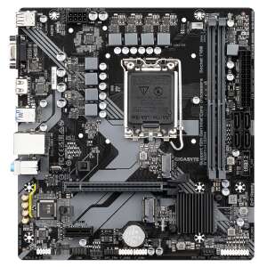 Gigabyte B760M H DDR4 Motherboard, Vorderansicht, zeigt alle Anschlüsse und Ports - Grundplatten