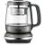 Sage STM700 The Tea Maker™ Компактна машина за приготвяне на чай, преден изглед, показващ стъклена кана, акценти от неръждаема стомана и цифрови контроли