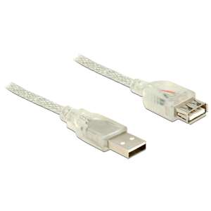 Delock USB 2.0 Extension Cable, Type-A Male to Type-A Female, 1m, Transparent - Data Cable