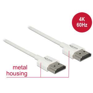 DeLock High Speed HDMI with Ethernet cable, 4K 60Hz, 0.25m, white, metal housing - HDMI Cable
