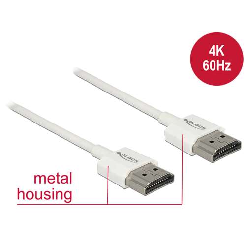 DeLock High Speed HDMI with Ethernet cable, 4K 60Hz, 0.25m, white, metal housing