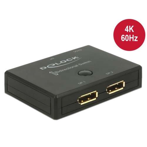 Delock Displayport 2-1 kétirányú kapcsoló, 4K 60Hz, két eszközt csatlakoztat egy kijelzőhöz - Hálózati switch
