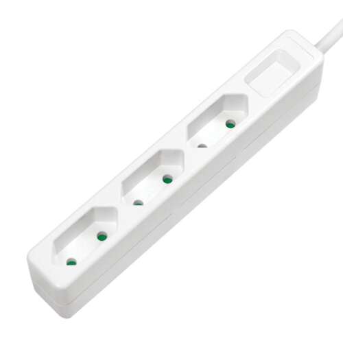 Logilink LPS229 3-way slim socket outlet, white, 1.5m cable, angled view