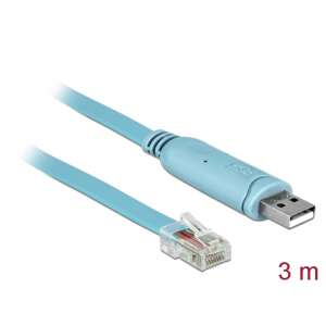 Adapter DeLock USB 2.0 do RS-232 RJ45, kabel 3 metrowy, niebieski, widok pod kątem - Konwerter USB