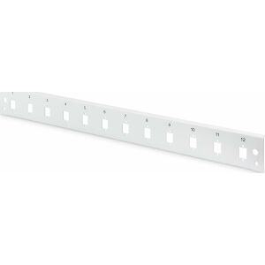 Schräge Ansicht des Digitus 12-Port Keystone Patchpanels, 1U, Grau - Patchpanels