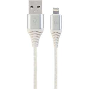 Gembird CC-USB2B-AMLM-1M-BW2 1m Lightning auf USB Kabel, Premium Baumwolle geflochten, weiß - Lightning-Kabel