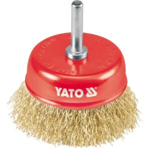 YATO 75mm Topfbürste mit Schaft für Bohrmaschine, Metalloberflächen Rostfarbenentfernung - Zubehör für Schleifmaschinen