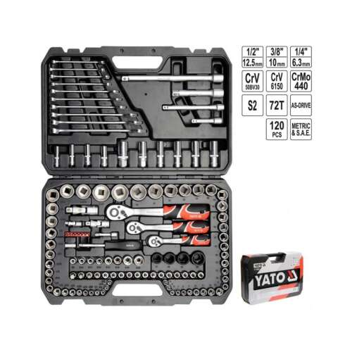 YATO 120-teiliges Steckschlüssel-Satz, 1/2 Zoll, 3/8 Zoll, 1/4 Zoll, professionell