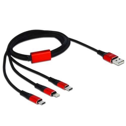 DeLock 3-in-1 USB-Ladekabel, schwarz, 1 m, Lightning, Micro-USB, USB Typ-C
