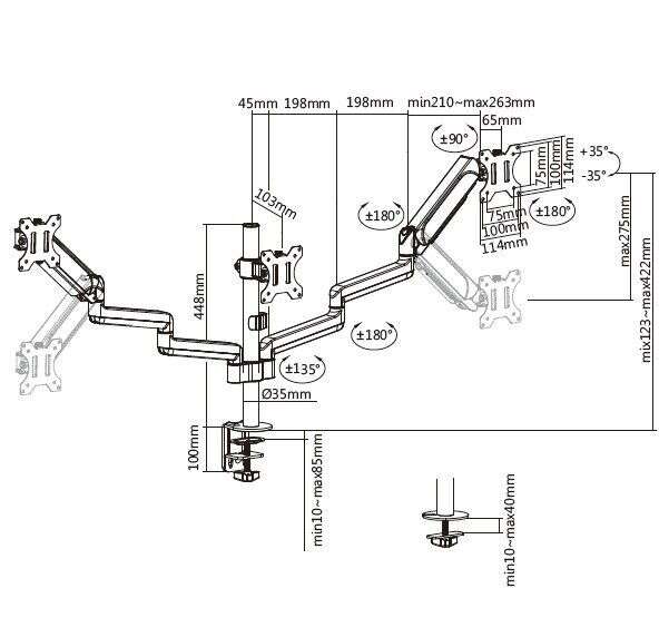 EQuip 17"-27" Triple Monitor Desk Mount Bracket Fekete 650134