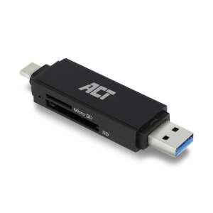 ACT USB-C/USB-A SD/microSD kártyaolvasó, fekete, ferde nézet - Kártyaolvasó