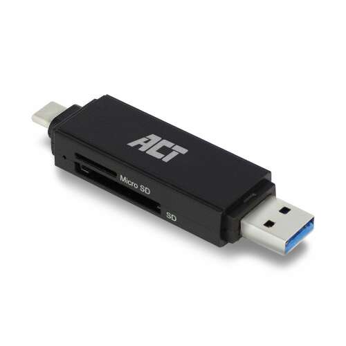 ACT USB-C/USB-A for SD/micro SD Kártyaolvasó Fekete AC6375