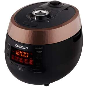 Cuckoo CRP-R0607F Reiskocher, schwarz mit kupferfarbenen Akzenten, Vorderansicht - Reiskocher