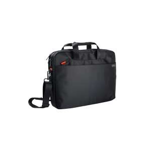 Addison Hampton 14.1 inch laptop bag, black, angled view, showing handle, shoulder strap, and zipper - Laptop Bag and Case