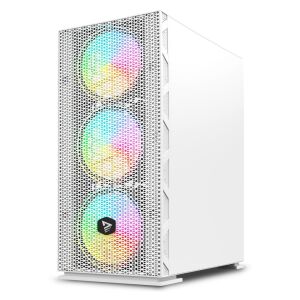 Savio Raptor X1 White ARGB Gaming PC Case with Front Mesh and Three ARGB Fans - Savio